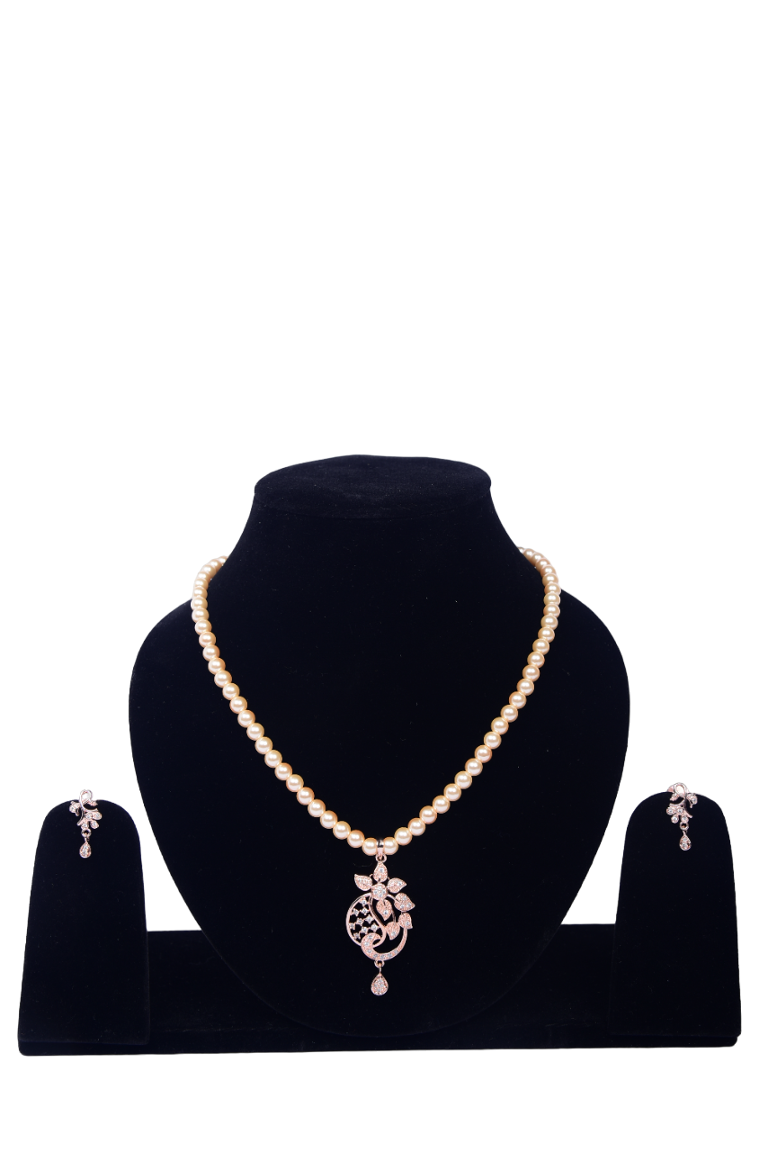 Namokriti Rose Gold-Plated Pearl Necklace Set for Women | Stunning Pendant Design with Earrings